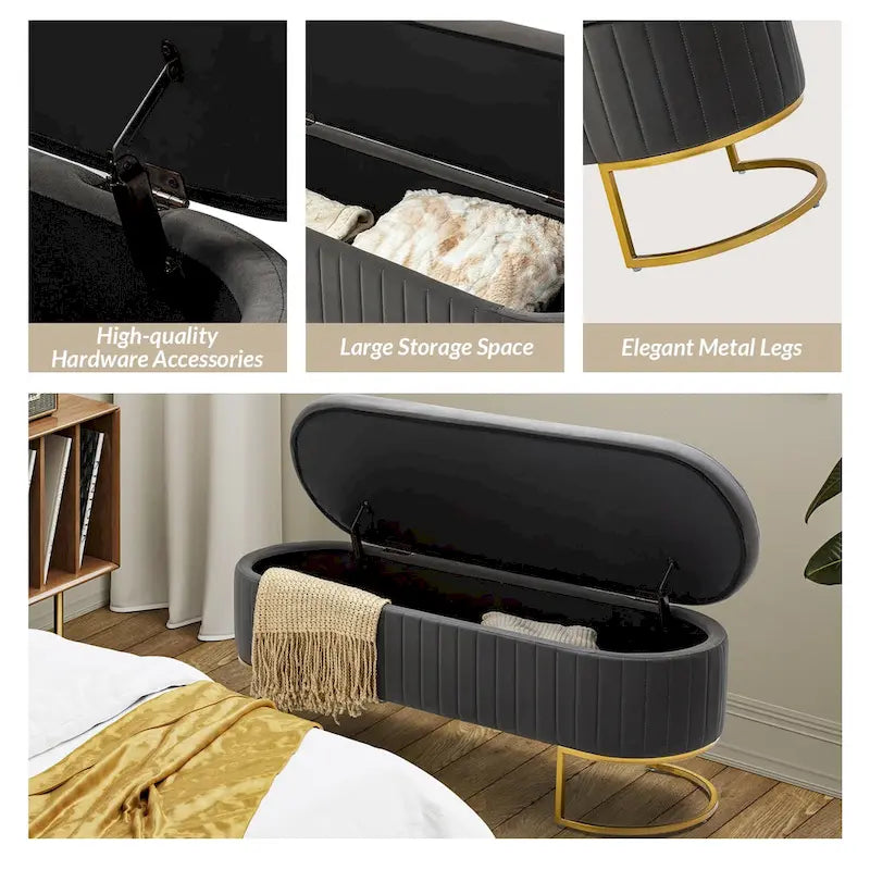 Velvet Storage Bench With Ottomans