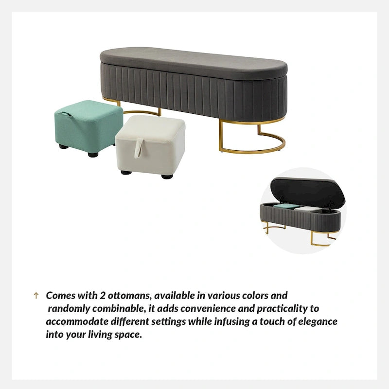 Velvet Storage Bench With Ottomans