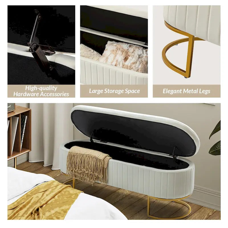Velvet Storage Bench With Ottomans
