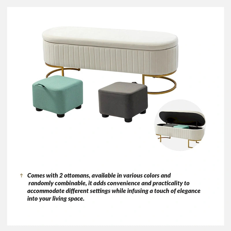 Velvet Storage Bench With Ottomans