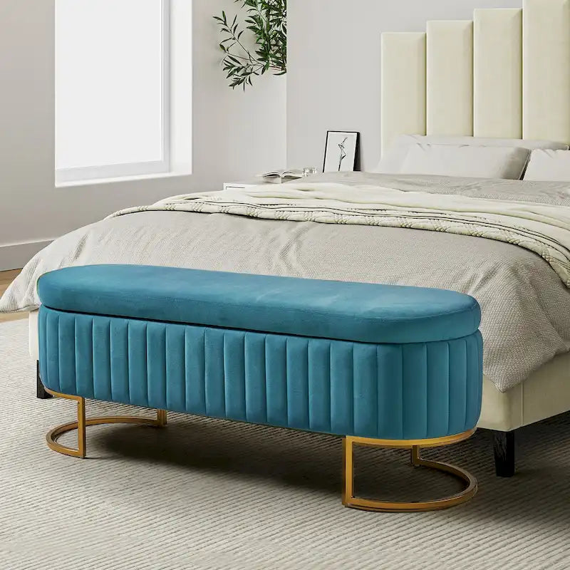 Velvet Storage Bench With Ottomans