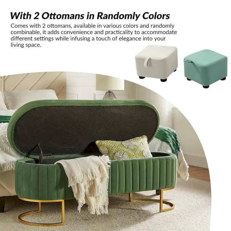 Velvet Storage Bench With Ottomans