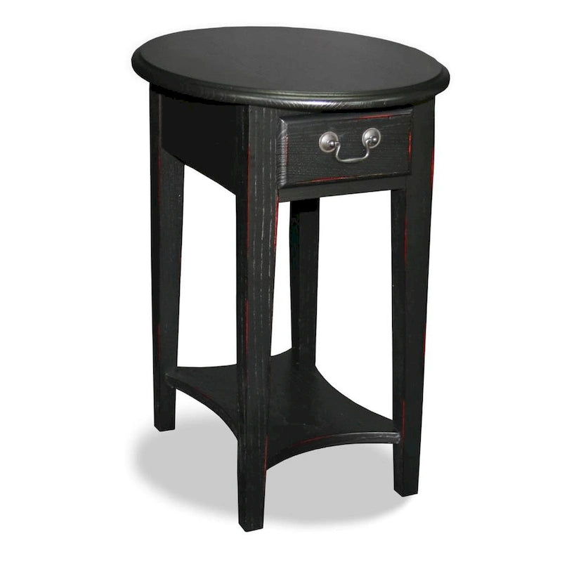 Oval Hardwood End Table with Drawer and Shelf