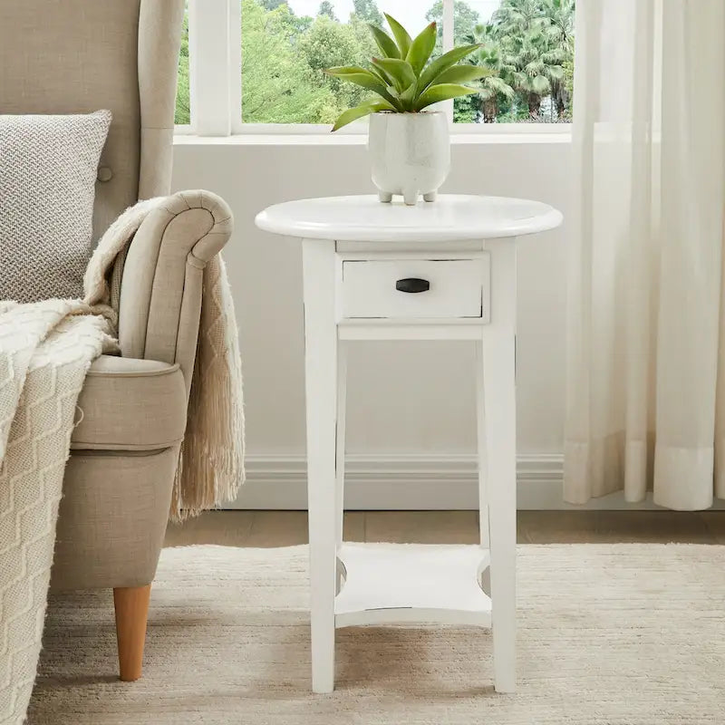 Oval Hardwood End Table with Drawer and Shelf