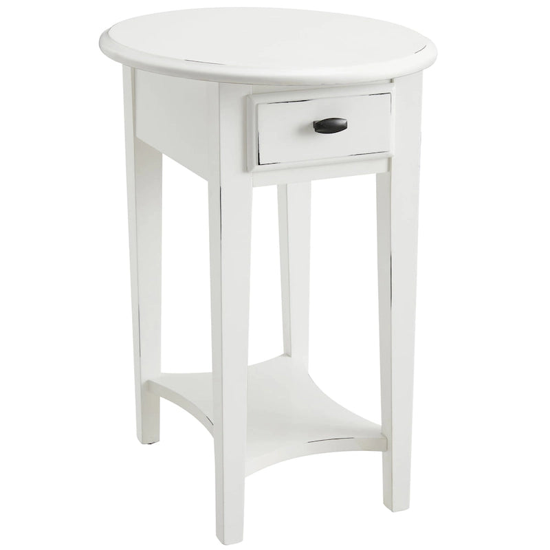 Oval Hardwood End Table with Drawer and Shelf