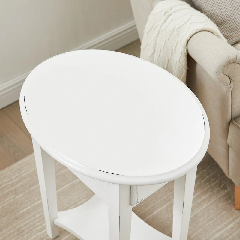 Oval Hardwood End Table with Drawer and Shelf