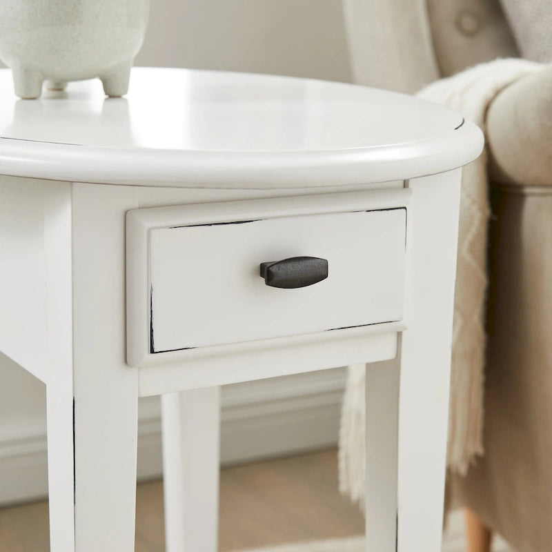 Oval Hardwood End Table with Drawer and Shelf