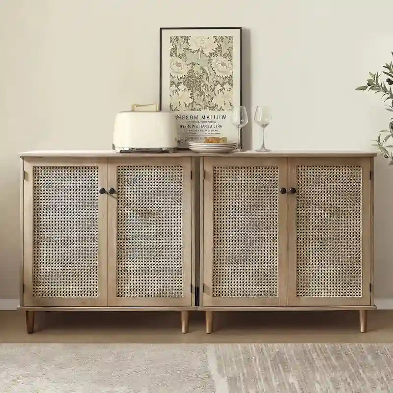 Woven Rattan Wicker Doors Accent Cabinet Sideboards