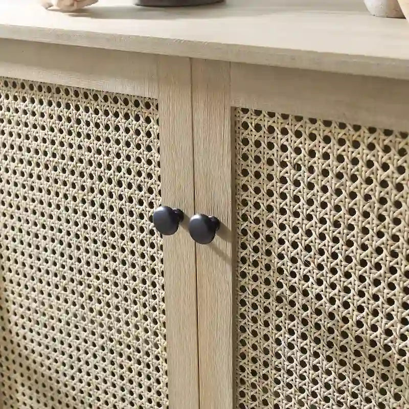 Woven Rattan Wicker Doors Accent Cabinet Sideboards