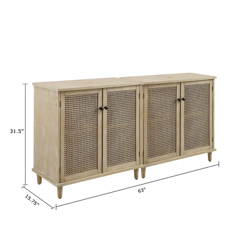 Woven Rattan Wicker Doors Accent Cabinet Sideboards