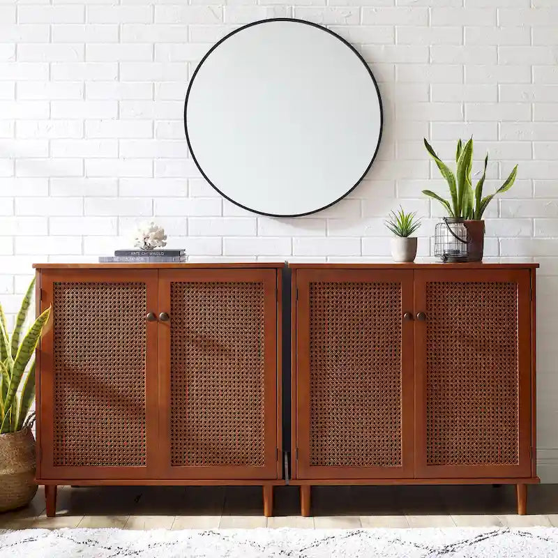 Woven Rattan Wicker Doors Accent Cabinet Sideboards