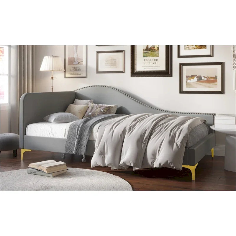 Upholstered Twin Daybed with Gold Metal Legs