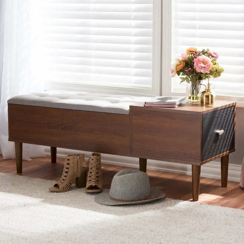 Mid-Century 1-Drawer Shoe Storage Bench
