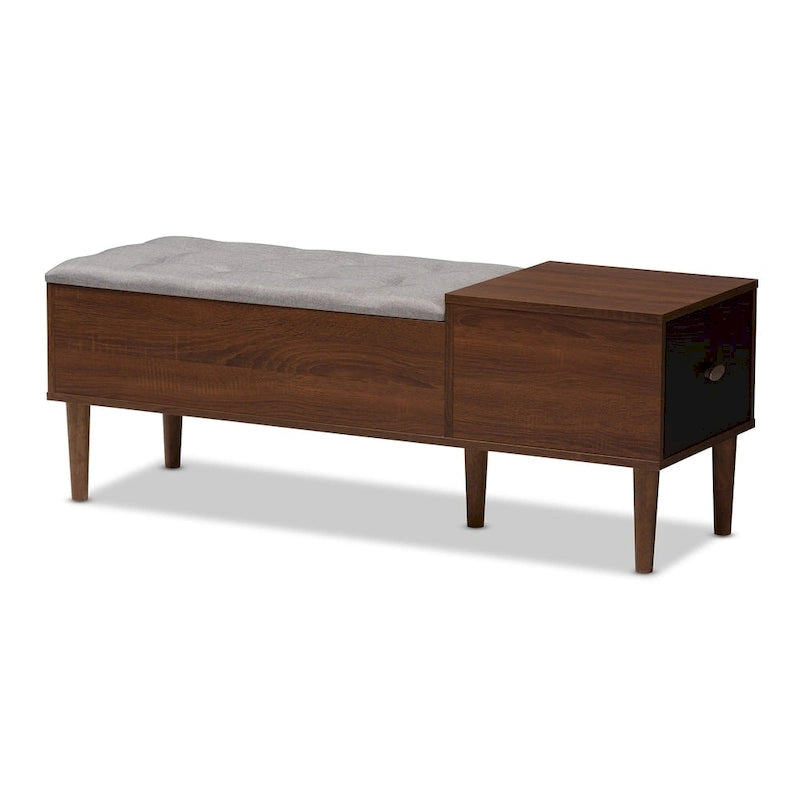 Mid-Century 1-Drawer Shoe Storage Bench