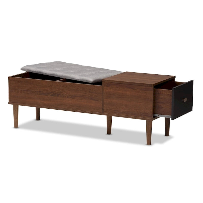 Mid-Century 1-Drawer Shoe Storage Bench