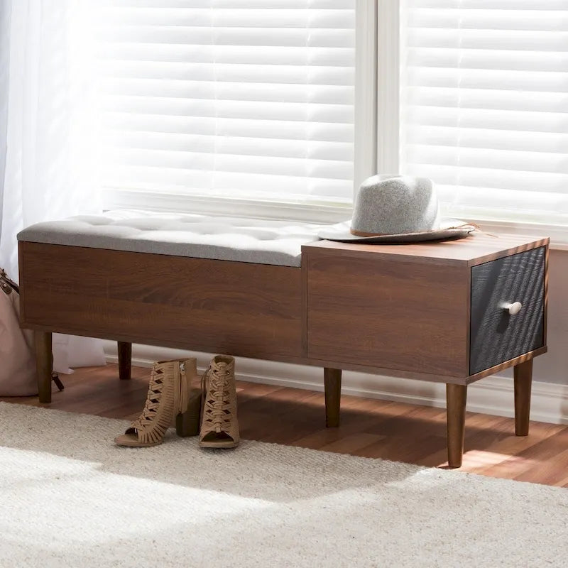 Mid-Century 1-Drawer Shoe Storage Bench