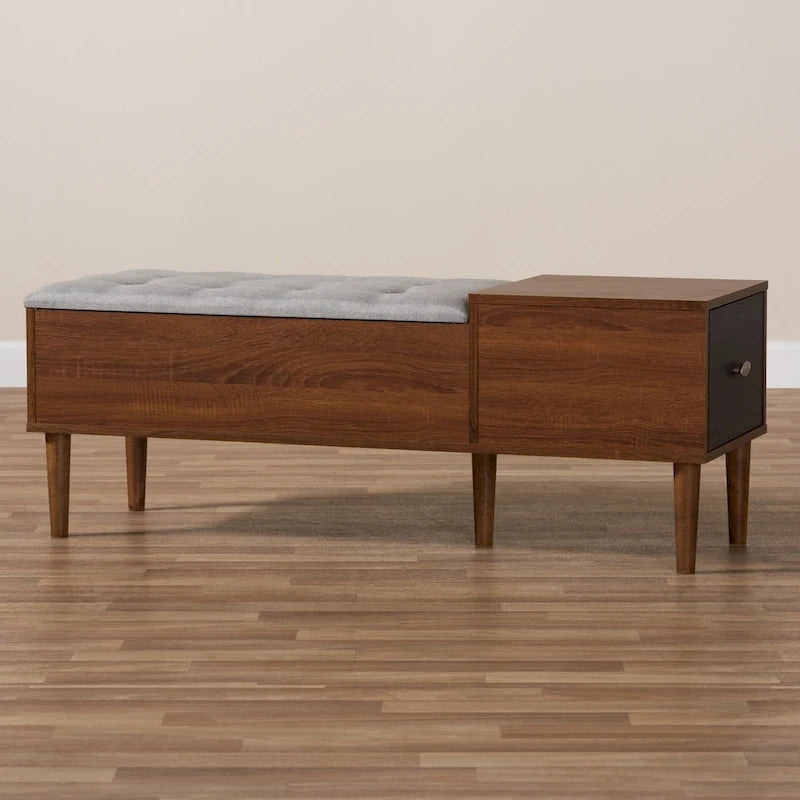 Mid-Century 1-Drawer Shoe Storage Bench