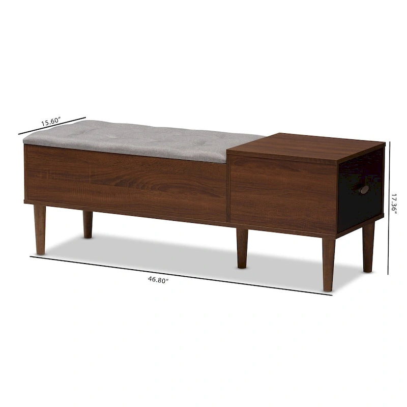 Mid-Century 1-Drawer Shoe Storage Bench