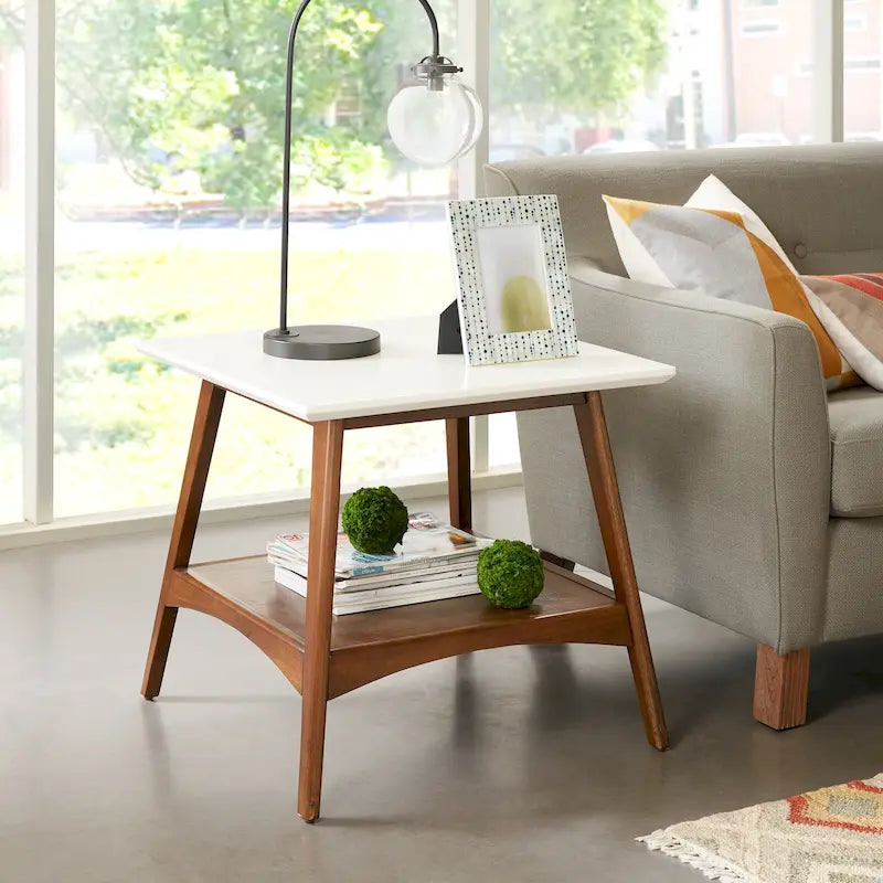 Mid-Century Two-Tone End Table with Storage Shelf
