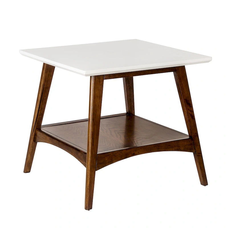 Mid-Century Two-Tone End Table with Storage Shelf