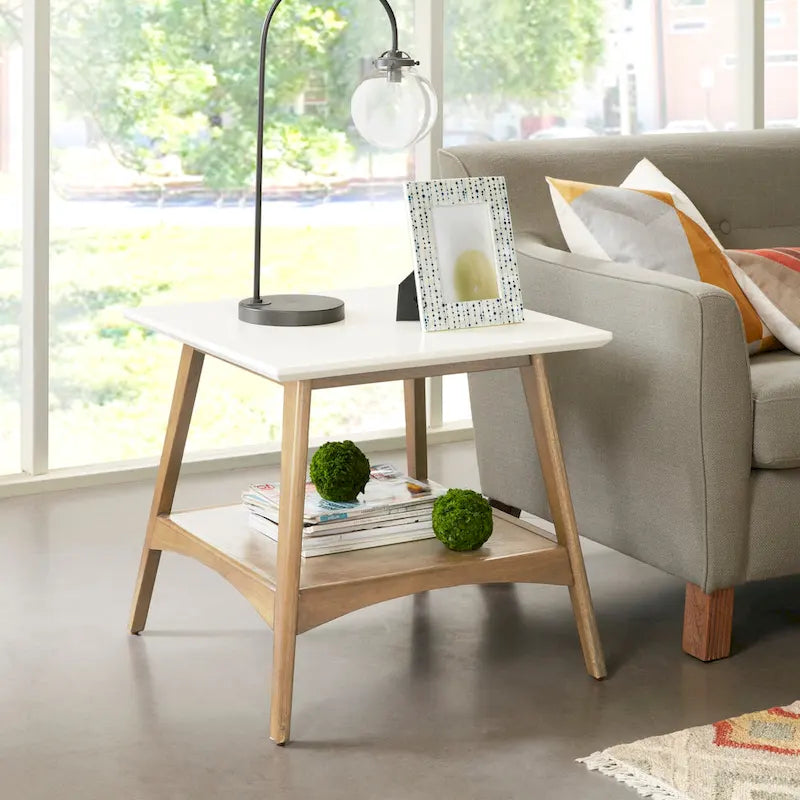 Mid-Century Two-Tone End Table with Storage Shelf