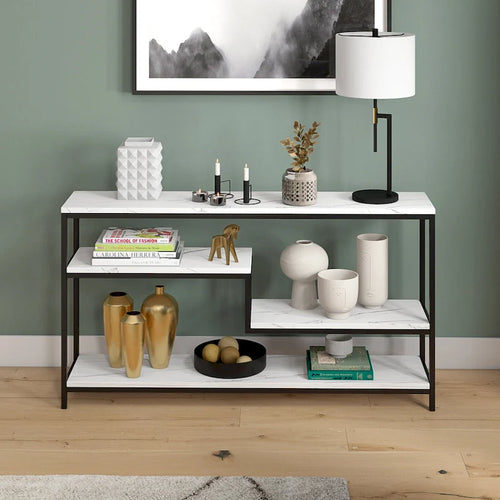 Mathis 55 Wide Rectangular Console Table with Faux Marble Top