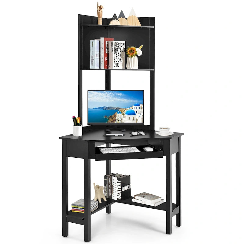Corner Desk with Hutch Triangle Corner Computer Desk with Bookshelves