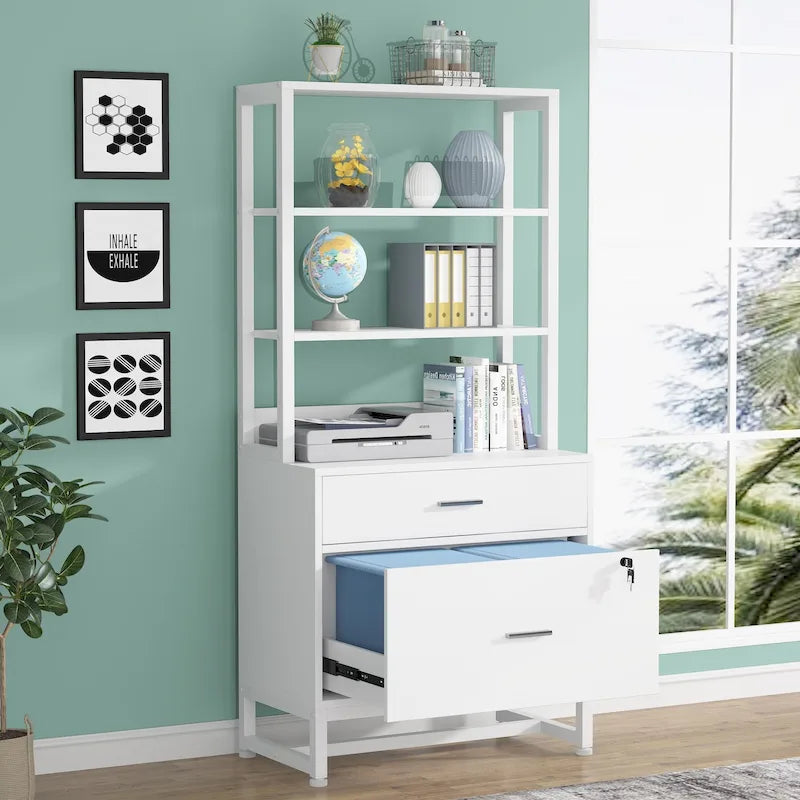 2 Drawer File Cabinet with Open Storage Shelves