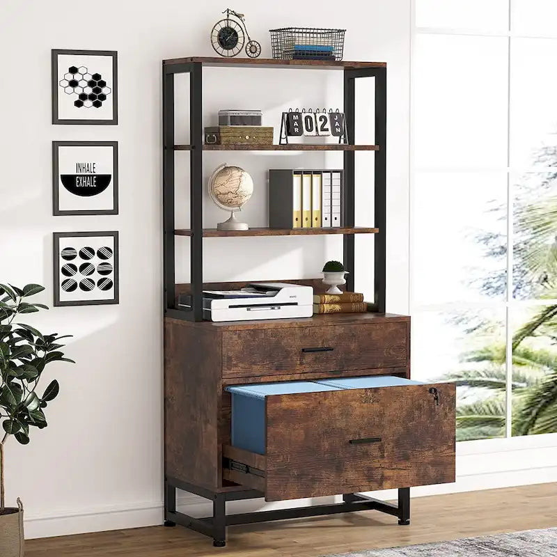 2 Drawer File Cabinet with Open Storage Shelves