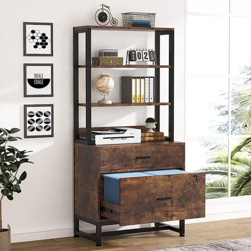 2 Drawer File Cabinet with Open Storage Shelves