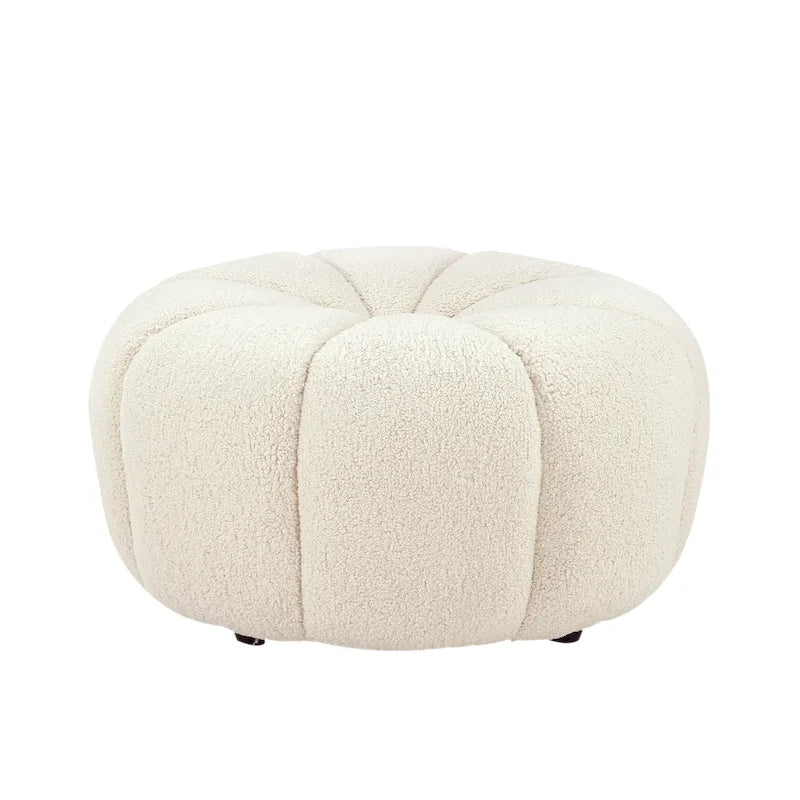 Cream Boucle Round Ottoman