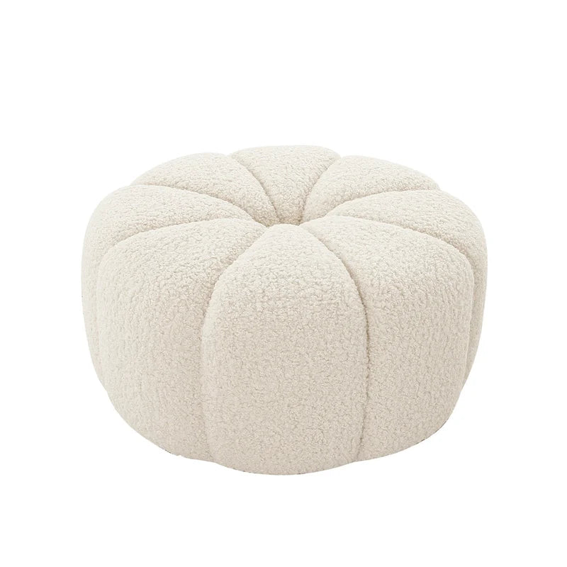 Cream Boucle Round Ottoman