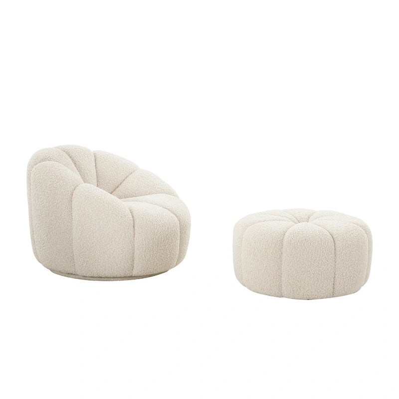Cream Boucle Round Ottoman