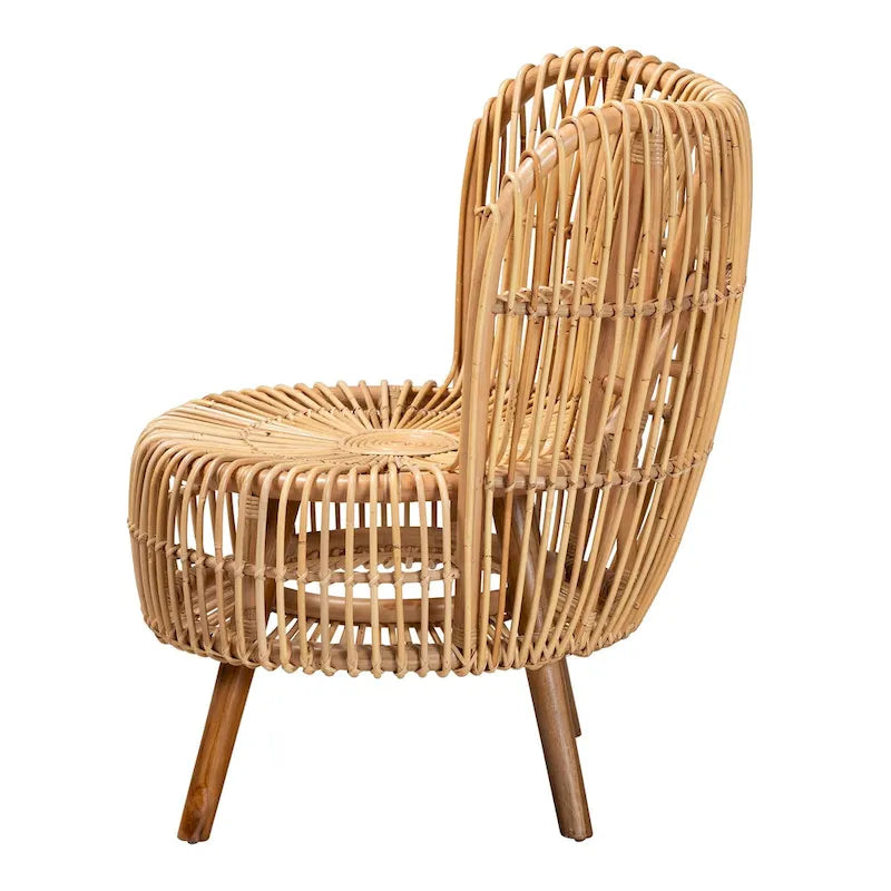 Modern Bohemian Natural Rattan Lounge Chair, Small or Large