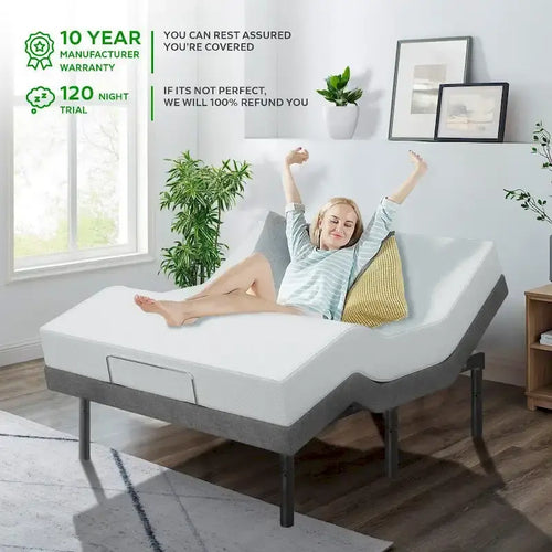 Verstelbaar bedframe met hybride matras van 14 inch, dubbele massagefunctie, USB, appbediening en afstandsbediening - Split King