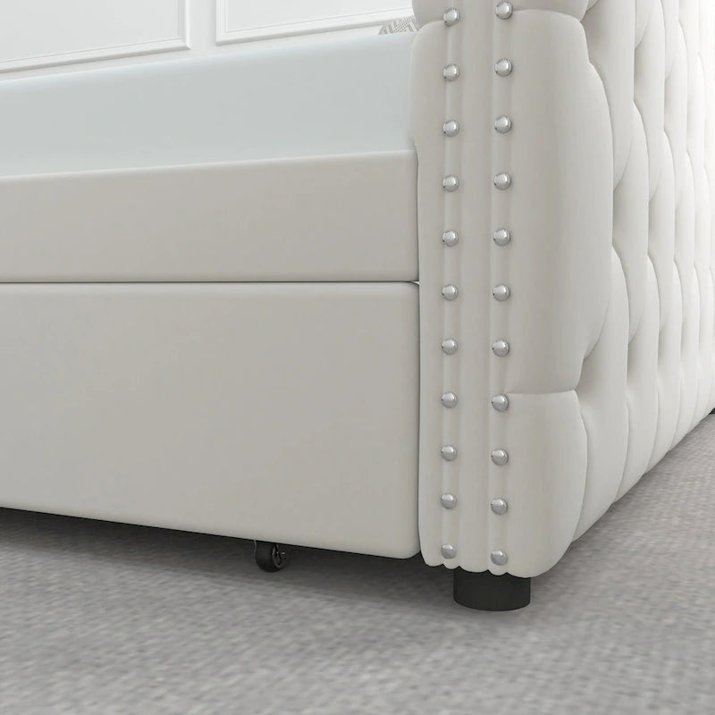 Full Velvet Upholstered Daybed with Twin Trundle and Tufted Back