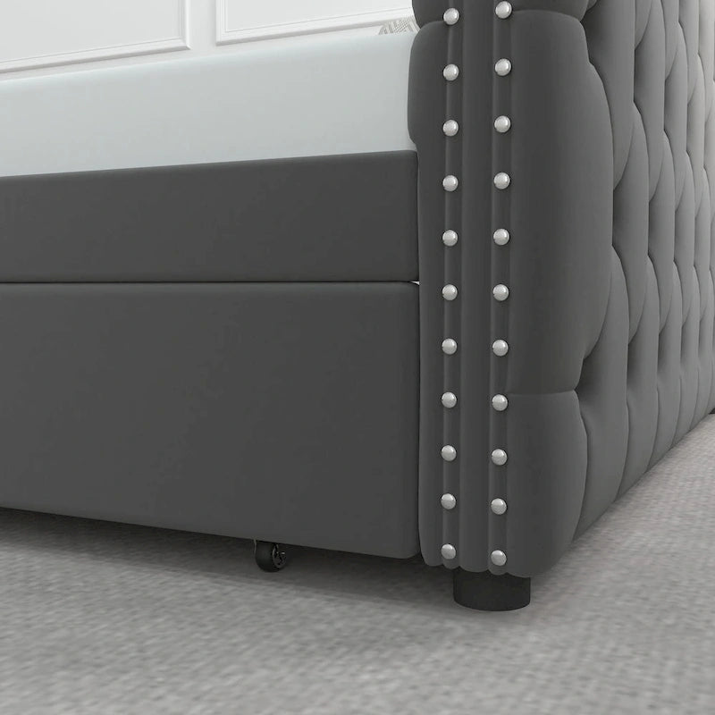 Full Velvet Upholstered Daybed with Twin Trundle and Tufted Back