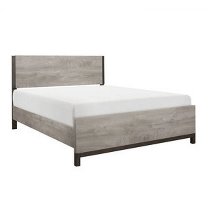 Queen Bed with Metal-Finish Accents and Gray Wood Frame