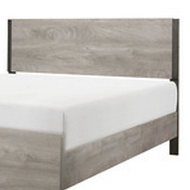 Queen Bed with Metal-Finish Accents and Gray Wood Frame
