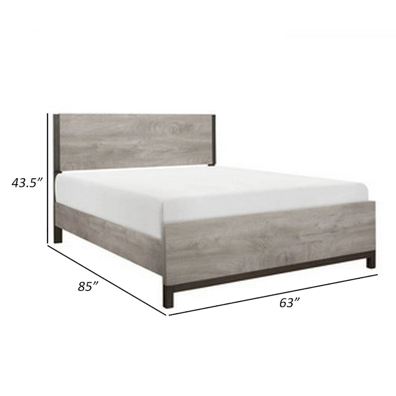 Queen Bed with Metal-Finish Accents and Gray Wood Frame