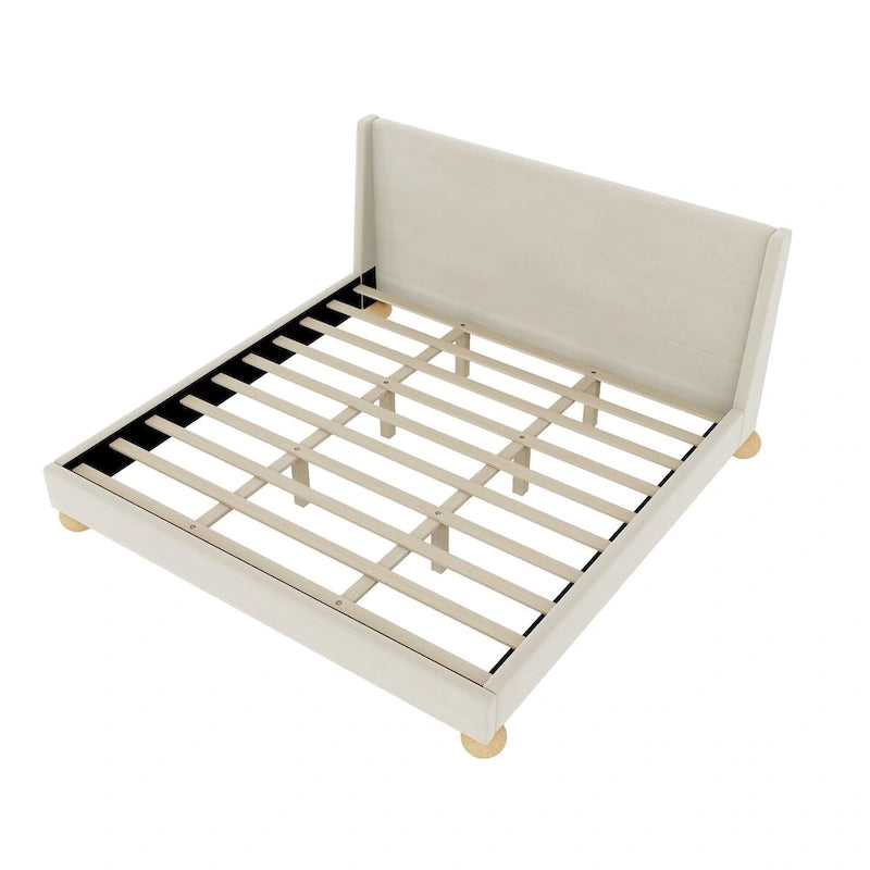 Modern Upholstered Platform Bed with Wingback Headboard