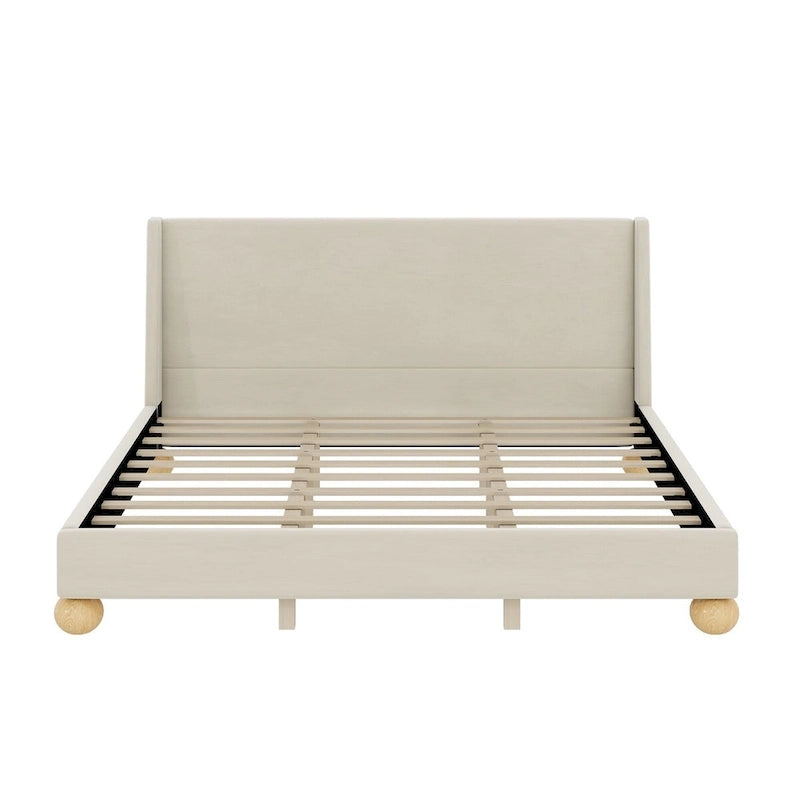 Modern Upholstered Platform Bed with Wingback Headboard