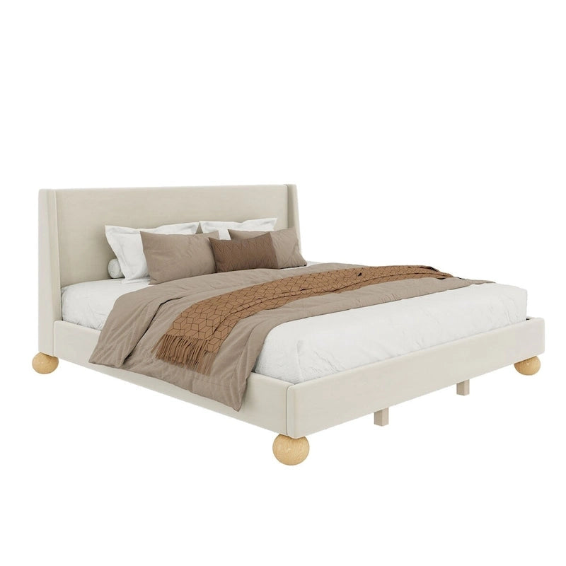 Modern Upholstered Platform Bed with Wingback Headboard