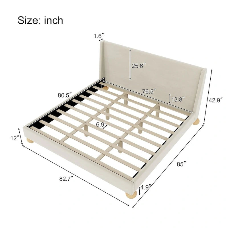 Modern Upholstered Platform Bed with Wingback Headboard