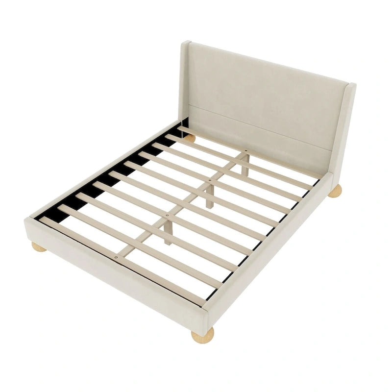 Modern Upholstered Platform Bed with Wingback Headboard