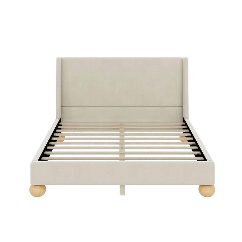 Modern Upholstered Platform Bed with Wingback Headboard