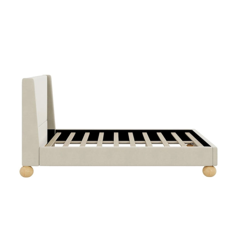 Modern Upholstered Platform Bed with Wingback Headboard