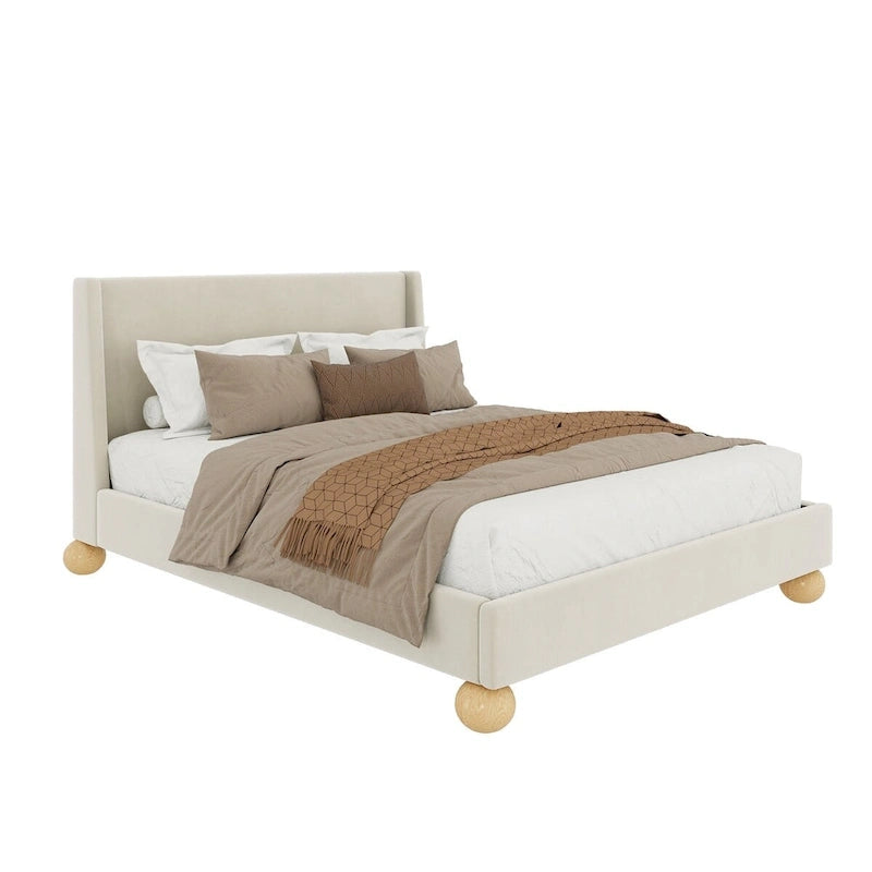 Modern Upholstered Platform Bed with Wingback Headboard