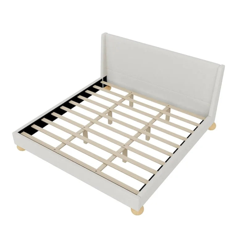 Modern Upholstered Platform Bed with Wingback Headboard