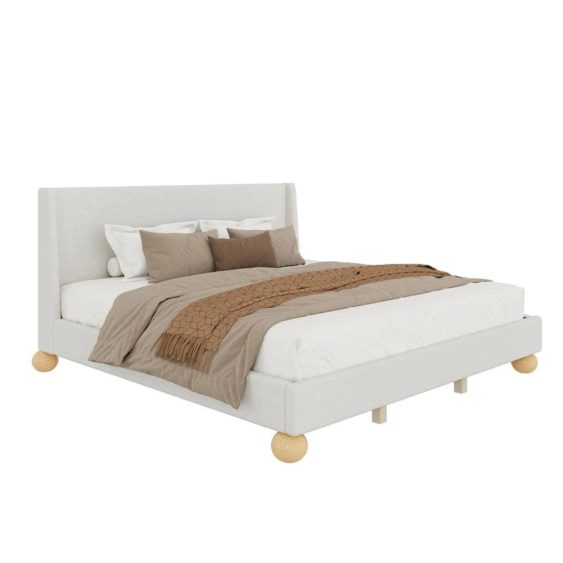 Modern Upholstered Platform Bed with Wingback Headboard